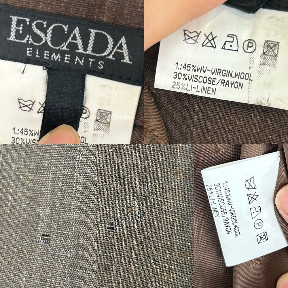 Vintage Escada Wool Linen Blend Lightweight Brown Pantsuit - Picture 8 of 8